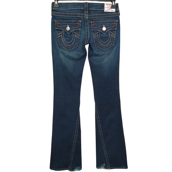 True Religion Joey Super T Flare Jeans Size 27 Y2K Twisted Inseam Flap Pockets - Picture 2 of 12